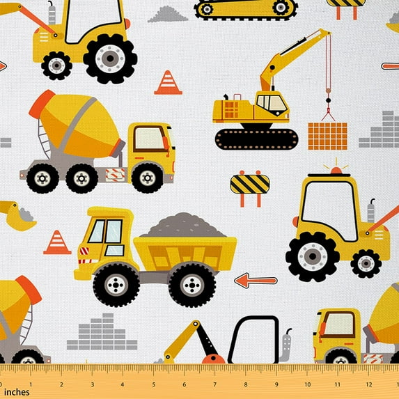 Castle Fairy Children Cartoon Tractor Fabric by the Yard 3 Yards,Construction Vehicles Sewing Fabric,Equipt Car Fabric for Sewing,Lightweight Room Decor