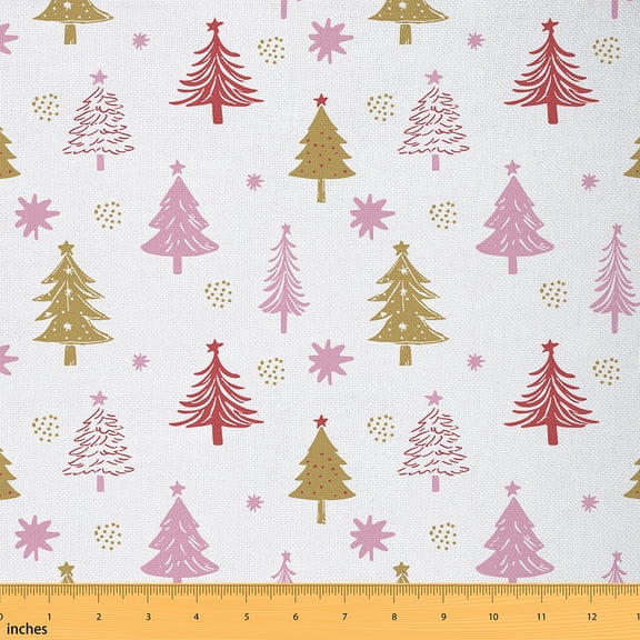 Castle Fairy Children Christmas Tree Fabric by the Yard 2 Yards,Botanical Plants Room Decor Fabric by the Yard,Happy New Year Sewing Fabric,Lightweight Room Decor