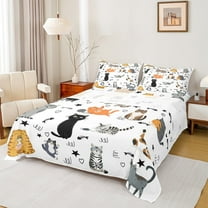 Castle Fairy Children Cute Cats 3pcs Twin Sheet Sets,Kawaii Pets Twin Fitted Sheet,Cartoon Animal Breathable Flat Sheet,Ultra Soft Home Decor