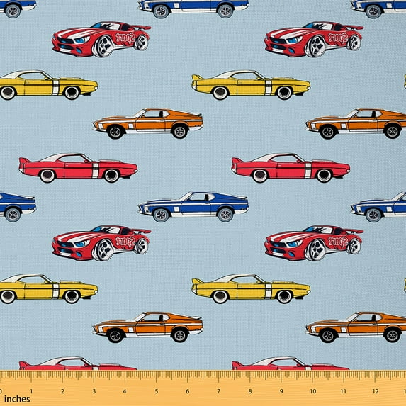 Castle Fairy Children Fast Car Fabric by the Yard 2 Yards,Extreme Sport Room Decor Fabric by the Yard,Car Theme Sewing Fabric,Super Cozy Room Decor