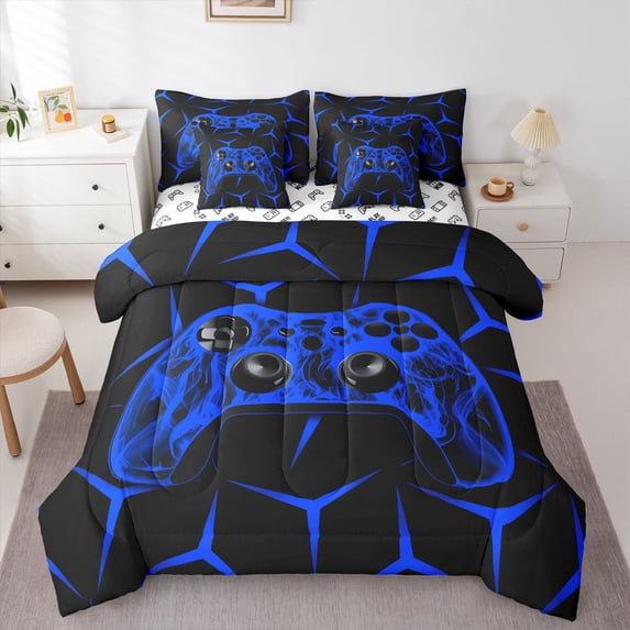 Castle Fairy Children Gamer Bedding Comforter Set,Futuristic Geometric Full Bedding Set