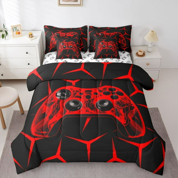 Castle Fairy Children Gamer Bedding Comforter Set,Futuristic Geometric King Bedding Sets