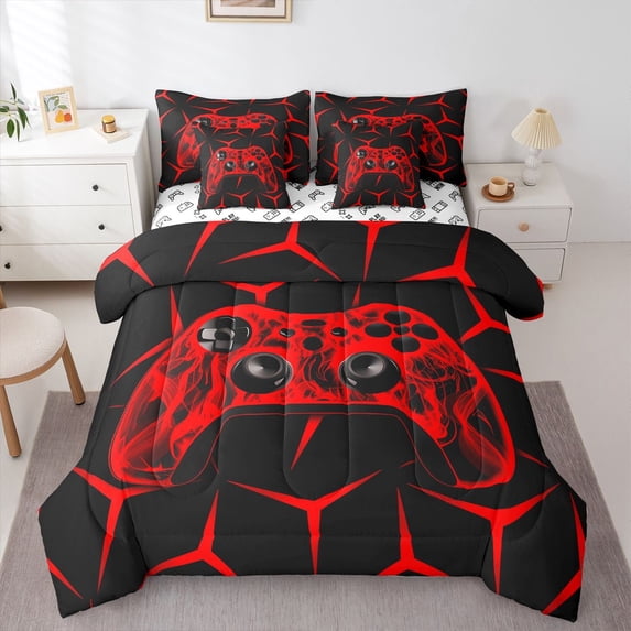 Castle Fairy Children Gamer Twin Bedding Sets,Futuristic Geometric Bedding Comforter Set