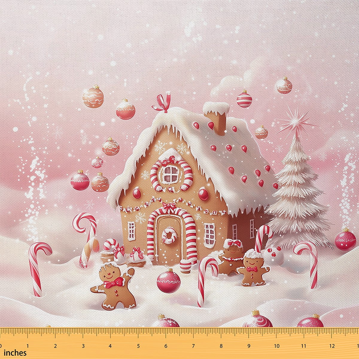 Castle Fairy Children Gingerbread House Fabric by the Yard 10 Yards,Candy Cane Room Decor Fabric by the Yard,Merry Christmas Fabric for Sewing,Lightweight Room Decor