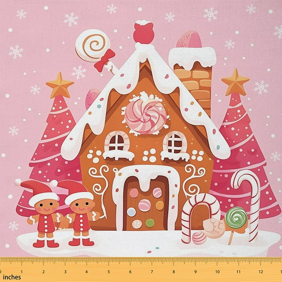 Castle Fairy Children Gingerbread House Fabric by the Yard 2 Yards,Candy Cane Room Decor Fabric by the Yard,Merry Christmas Sewing Fabric,Lightweight Room Decor