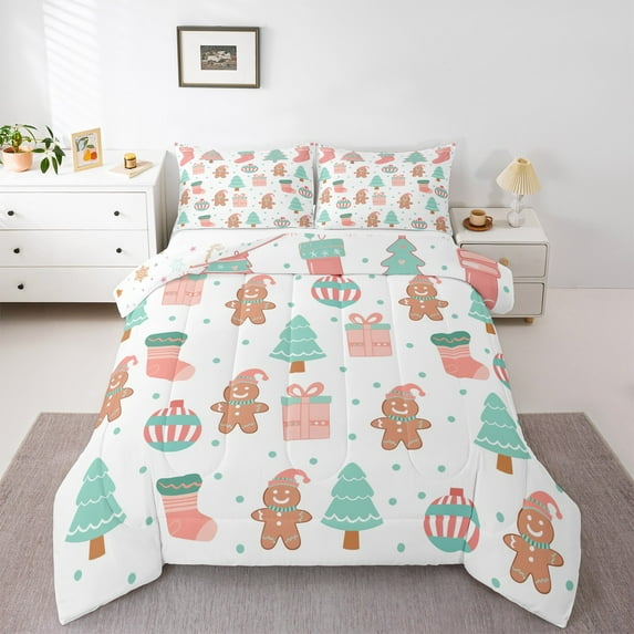 Castle Fairy Children 3-Piece Full Bedding Set - Gingerbread Man Polka Dots Festival Xmas