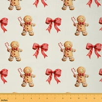 Castle Fairy Children Gingerbread Man Fabric by the Yard 1 Yard,Festival Xmas Home Decor Fabric by the Yard,Red Bowknot Room Decor Fabric by the Yard,Breathable Home Decor