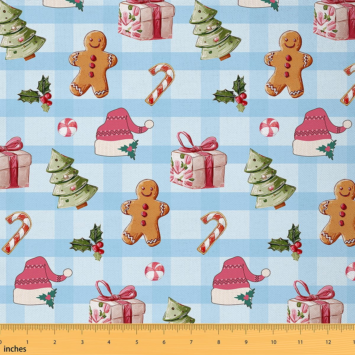 Castle Fairy Children Gingerbread Man Fabric by the Yard 1 Yard,Geometric Lattice Home Decor Fabric by the Yard,Christmas Tree Room Decor Fabric by the Yard,Breathable Home Decor