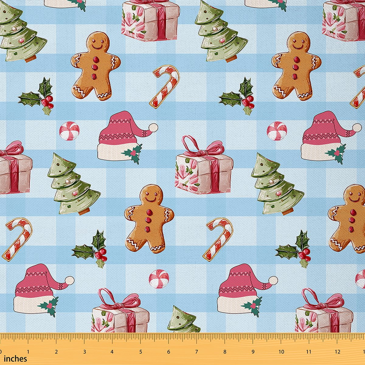 Castle Fairy Children Gingerbread Man Fabric by the Yard 3 Yards,Geometric Lattice Sewing Fabric,Christmas Tree Fabric for Sewing,Breathable Home Decor