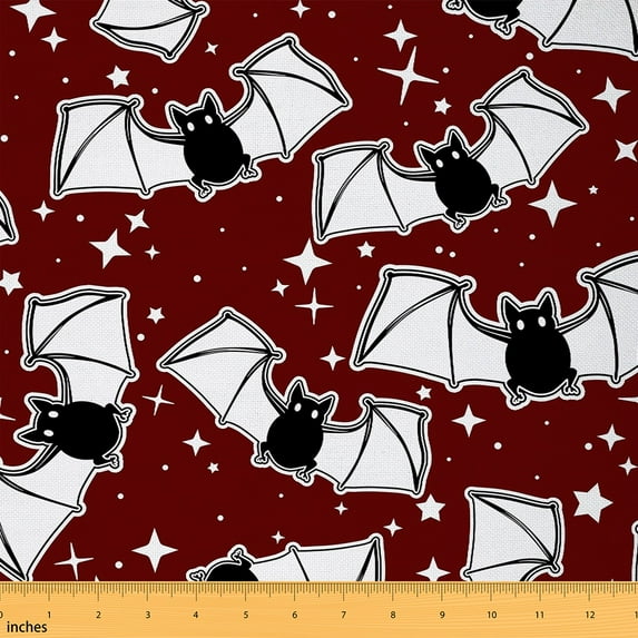 Castle Fairy Children Gothic Bats Fabric by the Yard 5 Yards,Happy Halloween Fabric for Sewing,Black Red Home Decor Fabric by the Yard,Breathable Home Decor