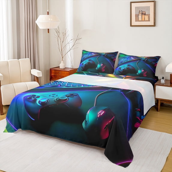 Castle Fairy Children Gradient Video Game Bed Sheets,Video Game King Sheets
