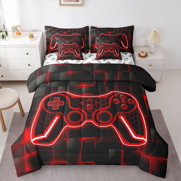 Castle Fairy Children Hexagon Gamer Twin Bedding Sets,Video Game Bedding Comforter Set