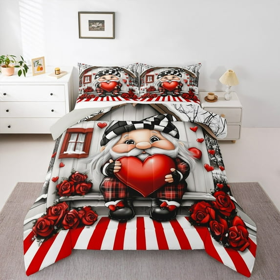 Castle Fairy Queen 3-Piece Gnome Plaid Christmas Holiday Comforter Set
