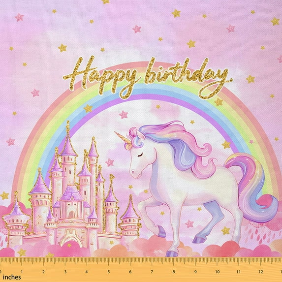 Castle Fairy Children Kawaii Unicorn Fabric by the Yard 2 Yards,Rainbow Castle Room Decor Fabric by the Yard,Sparkling Sequins Sewing Fabric,Microfiber Bedroom Decor