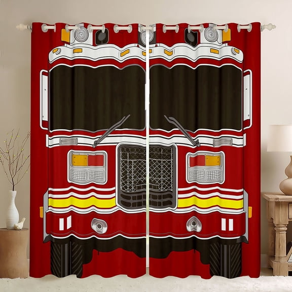 Castle Fairy Children Kids Cartoon Fire Truck Black Out Curtains,Firefighter Car Curtains Pack of 2 (42x63 Each),Car Theme Bedroom Curtains,Ultra Soft Home Decor