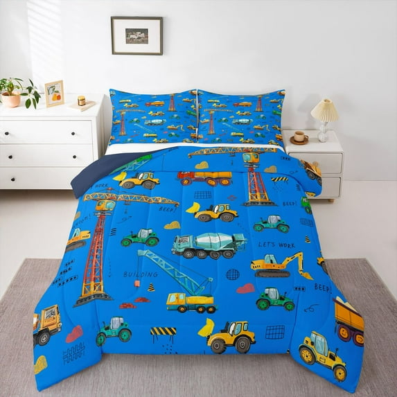 Castle Fairy Children Kids Cartoon Truck 3 Pieces Queen Comforter Set,Construction Vehicles Ultra Soft Bedding Sets,Kawaii Car Theme Bedding Comforter Set Breathable,Ultra Soft Home Decor,Reversible