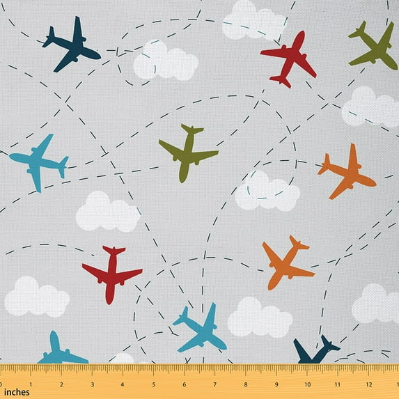 Castle Fairy Children Plane Aircraft Fabric by the Yard 1 Yard,Transportation Theme Home Decor Fabric by the Yard,Geometric Stripes Room Decor Fabric by the Yard,Super Cozy Room Decor