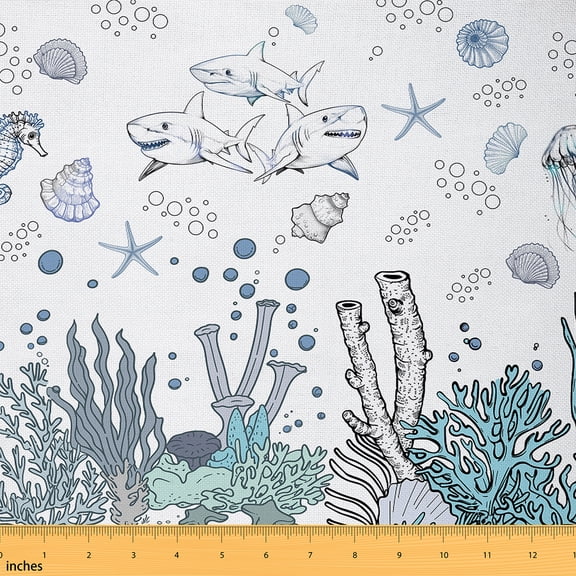 Castle Fairy Children Sealife Shark Fabric by the Yard 2 Yards,Seahorse Starfish Room Decor Fabric by the Yard,Ocean Wildlife Sewing Fabric,Breathable Home Decor