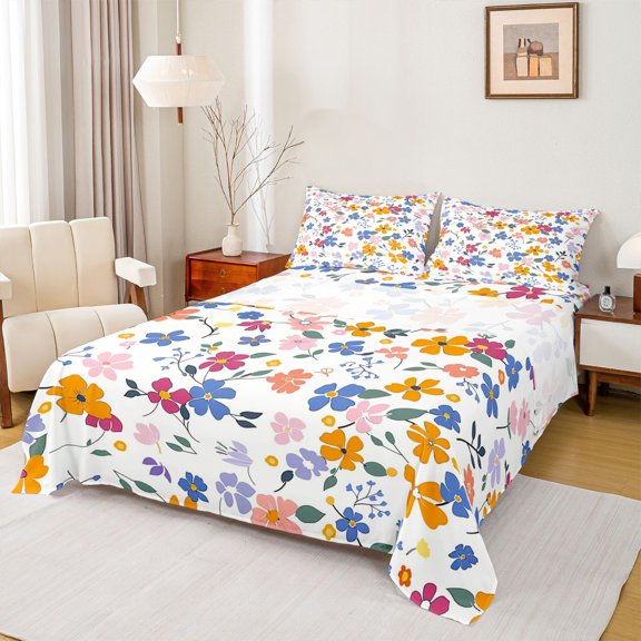Castle Fairy Children Teens Adults Spring Garden Flowers Twin Sheet Sets 3pcs,Retro Vintage Aesthetic Twin Fitted Sheet Microfiber,Chic Floral Blossoms Breathable Flat Sheet,Microfiber Bedroom Decor