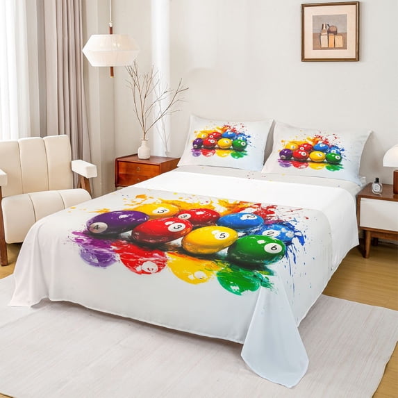 Castle Fairy Children Teens Billiards Print Queen Sheet Sets,Snooker Sport Bed Set