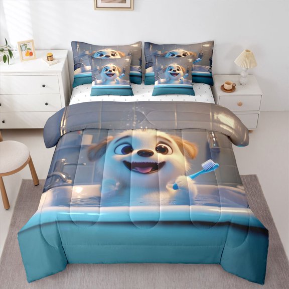 Castle Fairy Children Teens Kawaii Dog Bedding Comforter Set,Cute Animal Full Bedding Set