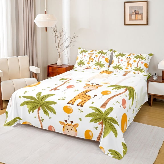 Castle Fairy Children Teens Kawaii Giraffe Twin Sheet Sets,Cartoon Woodland Animal Bedding