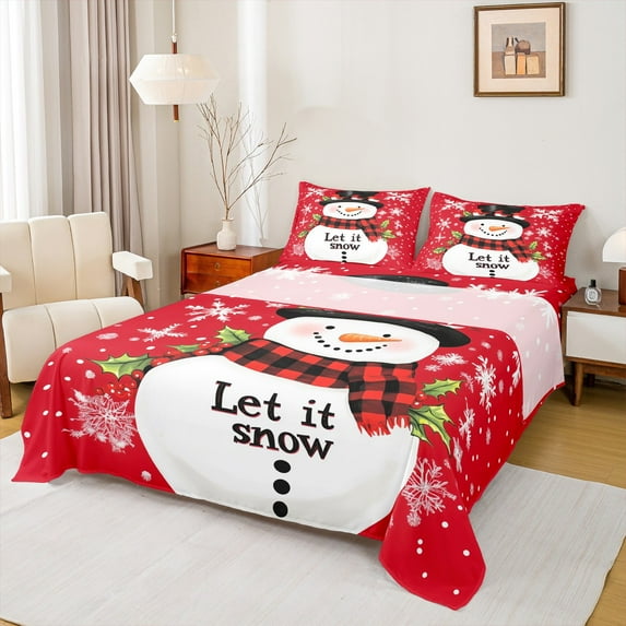 Castle Fairy Children Teens Kawaii Xmas Snowman 4 Pieces Queen Sheet Sets,Merry Christmas Ultra Soft Flat Sheet,Happy New Year Queen Fitted Sheet,Super Cozy Room Decor