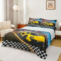 Castle Fairy Children Teens Racing Car Twin Sheet Sets 3pcs,Geometric Plaid Grid Twin Fitted Sheet Microfiber,Extreme Sport Breathable Flat Sheet,Lightweight Room Decor