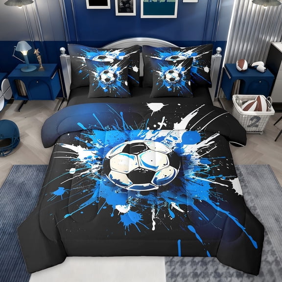 Castle Fairy Children Teens Soccer Bedding Comforter Set,Ball Game King Bedding Sets