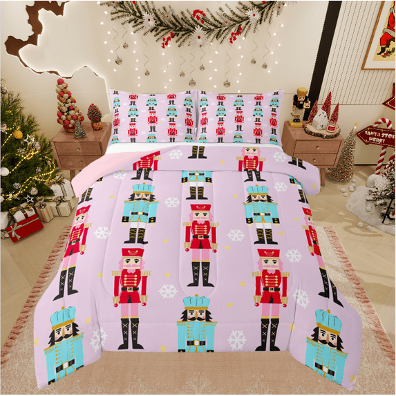 Castle Fairy Christmas Nutcracker 2pcs Bedding Comforter Set for Teens,Winter Snowflake Twin Comforter Sets,Festival Xmas Breathable Bedding Set,Breathable Home Decor