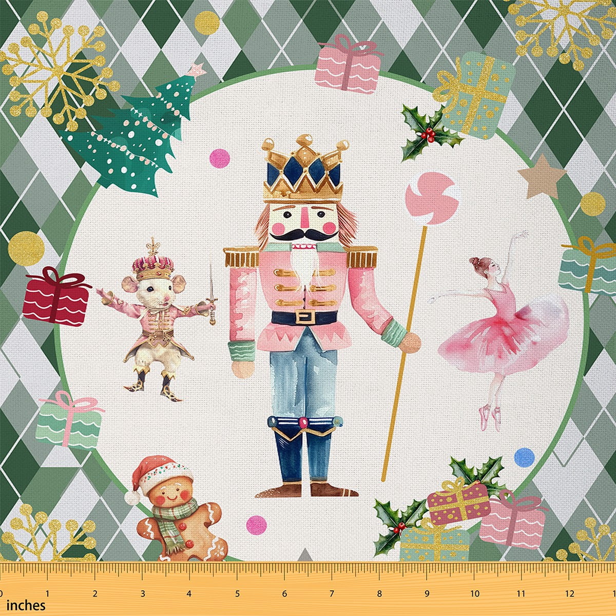 Castle Fairy Christmas Nutcracker Fabric by the Yard 10 Yards,Geometric Plaid Room Decor Fabric by the Yard,Happy New Year Fabric for Sewing,Ultra Soft Home Decor