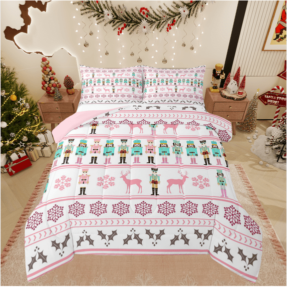 Castle Fairy Christmas Nutcracker Girl 3-Piece Full Size Comforter Sets,Animal Deer Bedding Comforter Set,Happy New Year Lightweight Bedding Sets,Luxury Bedroom Decor