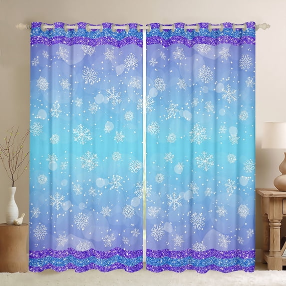 Castle Fairy Christmas Snowflakes Blackout Curtains Set of 2 (52x84 Each),Bling Glitter Window Curtains,Gradient Ombre Curtains and Drapes,Luxury Teenagers Bedroom Decor