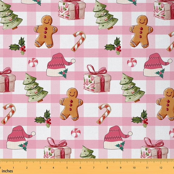 Castle Fairy Christmas Tree Fabric by the Yard 10 Yards for Girls,Geometric Plaid Room Decor Fabric by the Yard,Gingerbread Man Fabric for Sewing,Microfiber Bedroom Decor