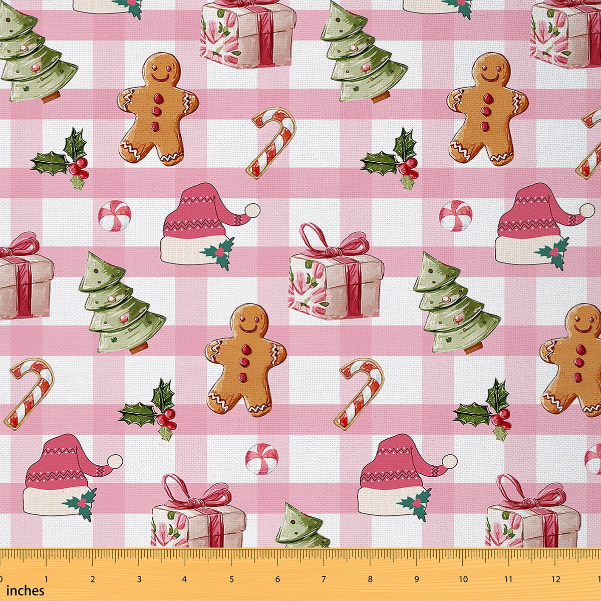 Castle Fairy Christmas Tree Fabric by the Yard 3 Yards for Girls,Geometric Plaid Sewing Fabric,Gingerbread Man Fabric for Sewing,Microfiber Bedroom Decor