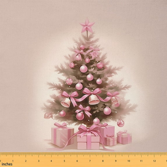 Castle Fairy Christmas Tree Girl Fabric by the Yard 3 Yards,Pink Bow Sewing Fabric,Festival Xmas Fabric for Sewing,Luxury Bedroom Decor