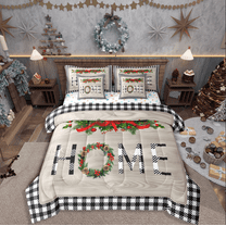 Castle Fairy Christmas Wreath 7-Piece Twin Bedding Sets for Teenagers,Rustic Vintage Bedding Comforter Set,Geometric Lattice Breathable Sheet Sets,Super Cozy Room Decor