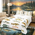 thumbnail image 1 of Castle Fairy Classic Illustrated Trout Bass Bed Sheets 4-Piece,Fishing Wildlife Grid Pattern Full Size Sheets,Khaki Tan,1 Fitted Sheet,1 Flat Sheet and 2 Pillowcases, 1 of 6