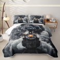 thumbnail image 1 of Castle Fairy Classic Steam Train Quilt Full,Smoke Burst Art Full Bedspread Sets for Bedroom,Ivory Black, 1 of 7