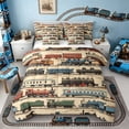 thumbnail image 1 of Castle Fairy Classic Train Pattern Bedding Comforter Set 7 Pieces for Teens, Steam Engine Print Full Bedding Set for Bedroom, Blue Beige, 1 of 7