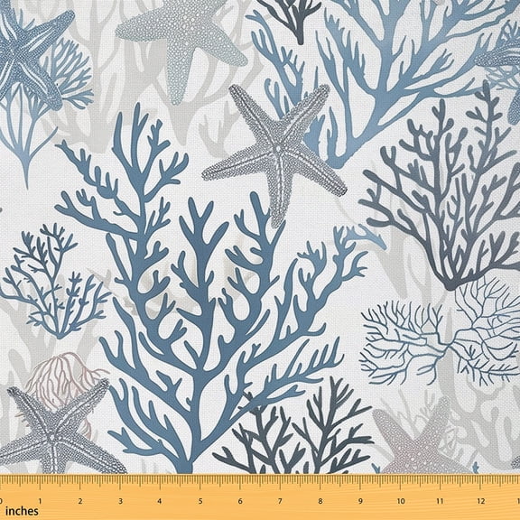 Castle Fairy Coastal Beach Fabric by the Yard 5 Yards, Marine Starfish Sewing Fabric, Sea Coral Room Decor Fabric by the Yard, Ultra Soft Home Decor