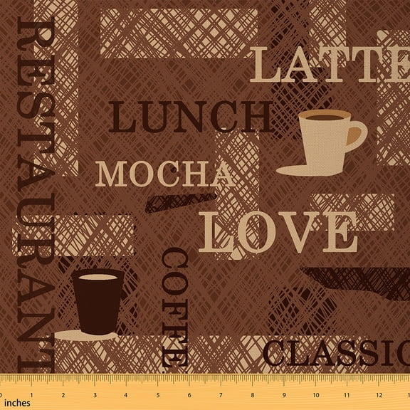 Castle Fairy Coffee Theme Fabric by the Yard 1 Yard,Rustic Vintage Home Decor Fabric by the Yard,Abstract Stripes Room Decor Fabric by the Yard,Luxury Bedroom Decor