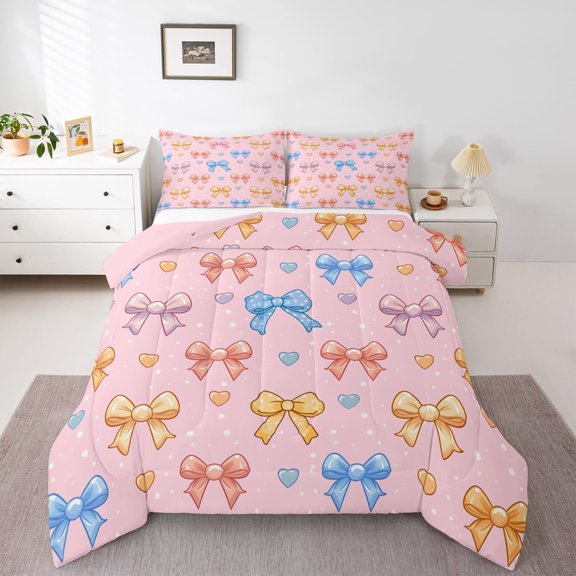Castle Fairy Colorful Bow Knot Full Size Comforter Sets,Dreamy Princess Bow Bedding Sets
