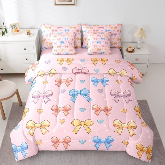 Castle Fairy Colorful Bow Knot Twin Bedding Sets,Dreamy Princess Bow Bedding Comforter Set