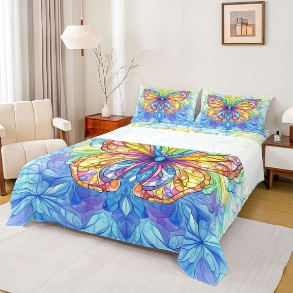 Castle Fairy Colorful Butterfly Twin Sheet Sets for Adults Female,Exotic Style Bedding