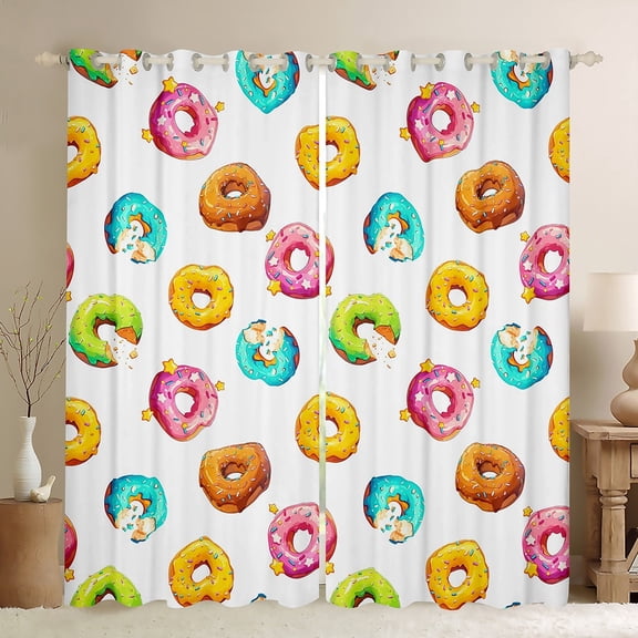 Castle Fairy Colorful Donuts Blackout Curtains Set of 2 (52x84 Each),Sweet Dessert Window Curtains,Cartoon Food Curtains and Drapes,Luxury Kids Bedroom Decor