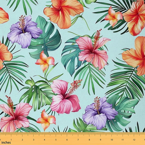 Castle Fairy Colorful Floral Fabric by the Yard 1 Yard for Girls, Palm Tree Leaves Room Decor Fabric by the Yard, Garden Flower Blossom Fabric for Sewing, Luxury Bedroom Decor