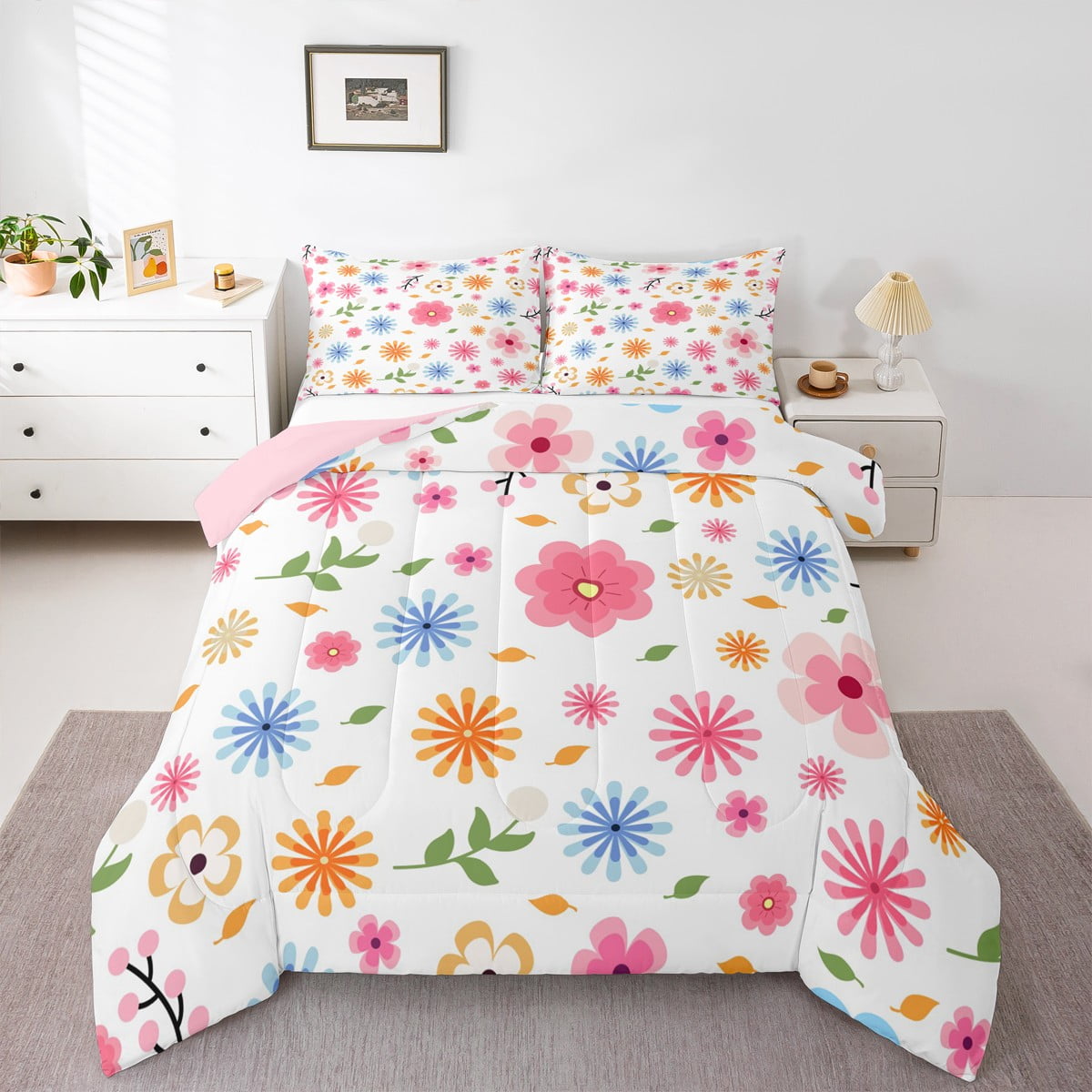 Castle Fairy Colorful Flower 3-Piece Full Size Comforter Sets,Spring ...