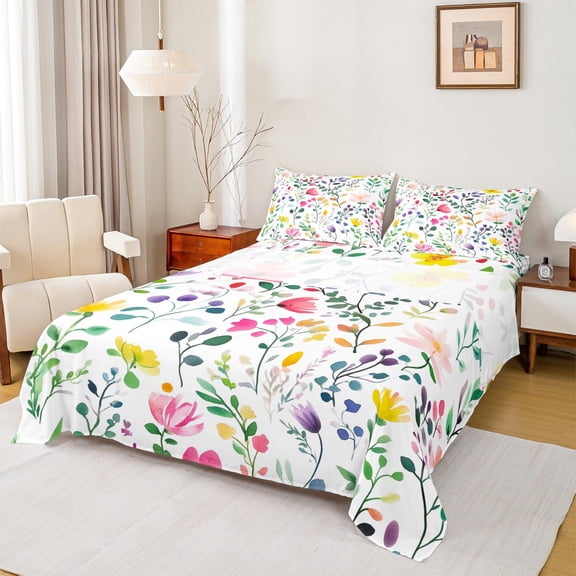 Castle Fairy Colorful Flowers Twin Sheet Sets 3pcs for Boys Girls,Chic Floral Blossoms Twin Fitted Sheet Microfiber,Retro Vintage Aesthetic Breathable Flat Sheet,Ultra Soft Home Decor