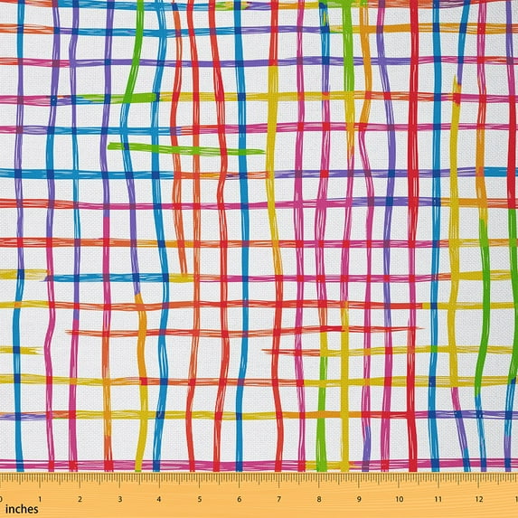 Castle Fairy Colorful Plaid Fabric by the Yard 1 Yard,Geometric Lattice Home Decor Fabric by the Yard,Abstract Stripes Room Decor Fabric by the Yard,Breathable Home Decor